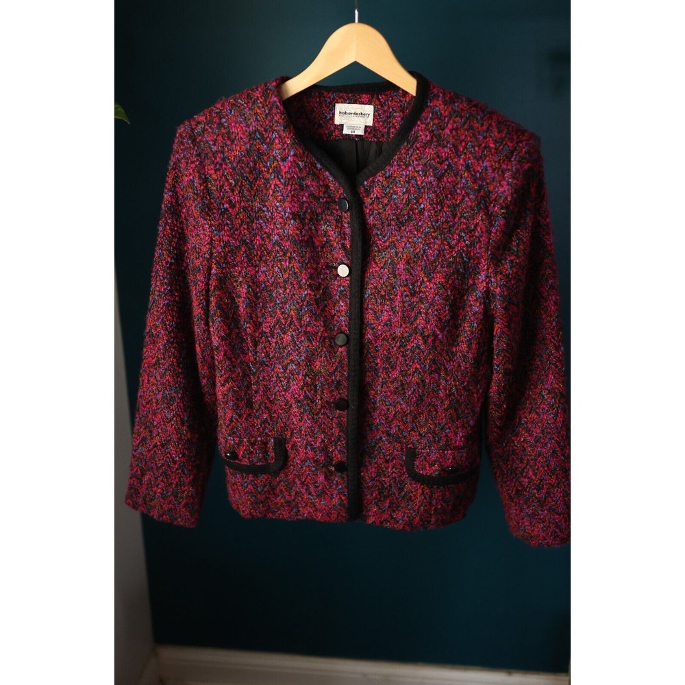 Vintage 80s Colorful Haberdashery Cardigan  Blazer Women 14